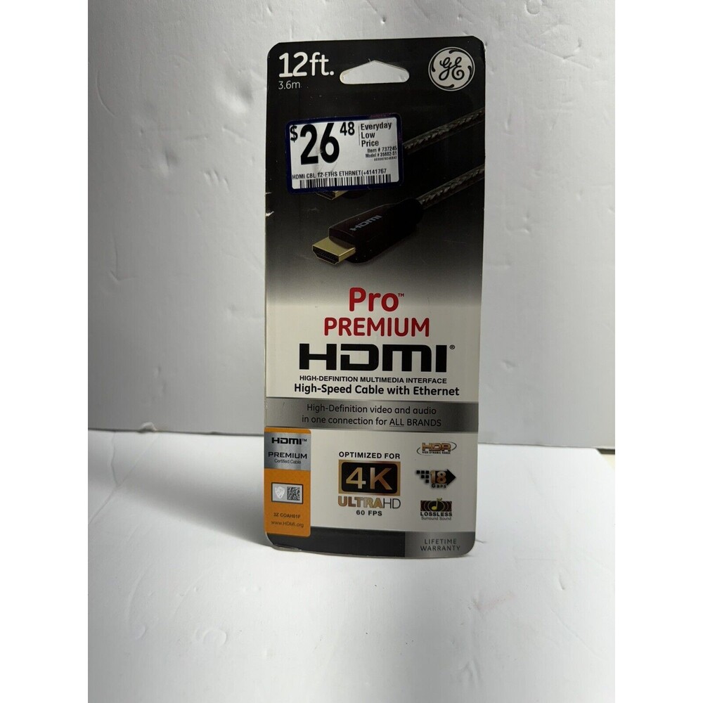 NEW! GE 38768 12ft‎ Pro Premium HDMI Optimized for 4K”